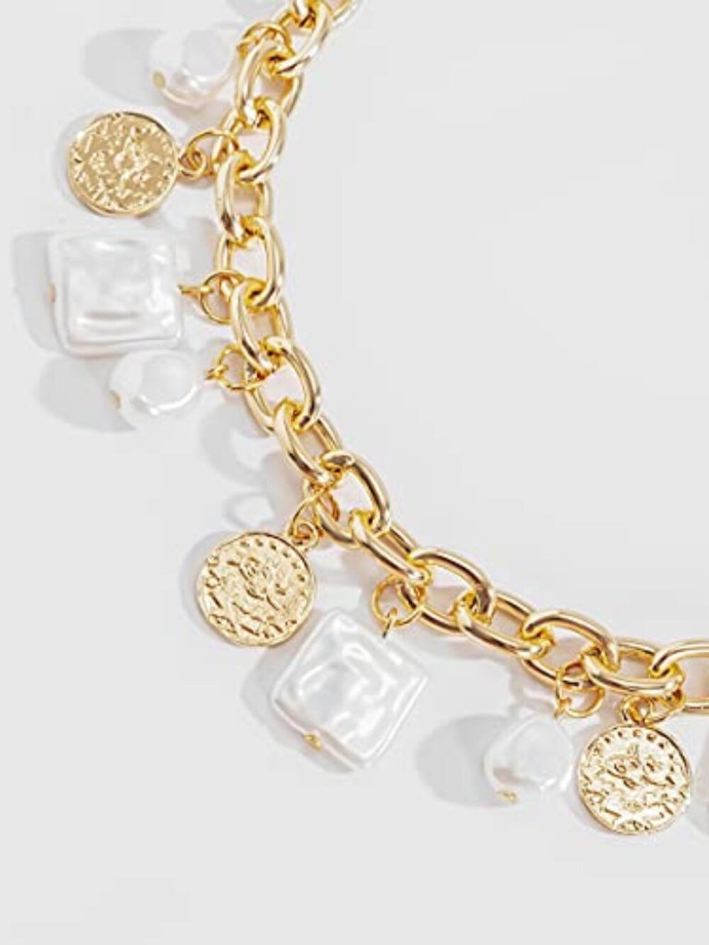 New - Punk Cuban Link Chain Choker Necklace with Irregular Pearl Coin Tassel